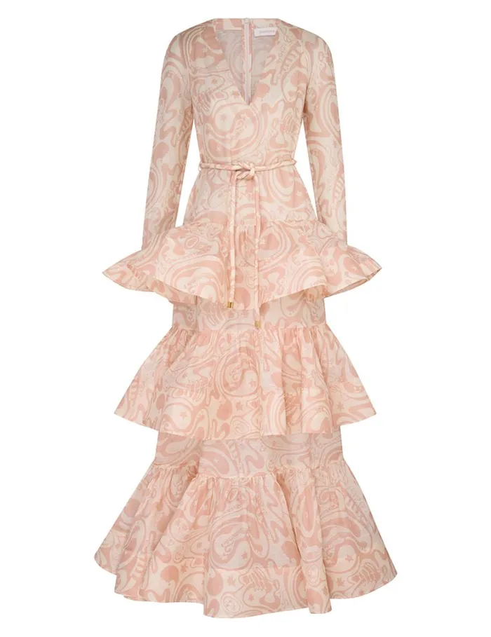 Women Dresses Zimmermann Matchmaker V Neck Gown Pinkcream Abstract Musical