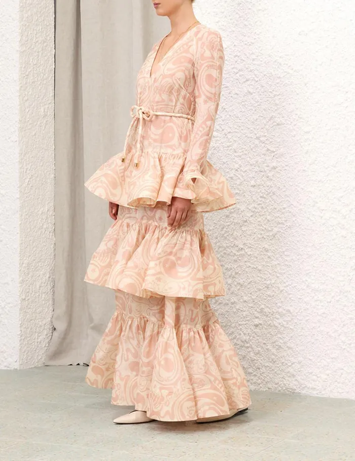Women Dresses Zimmermann Matchmaker V Neck Gown Pinkcream Abstract Musical