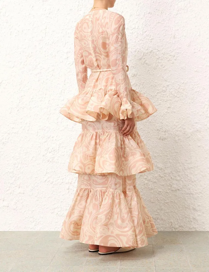 Women Dresses Zimmermann Matchmaker V Neck Gown Pinkcream Abstract Musical