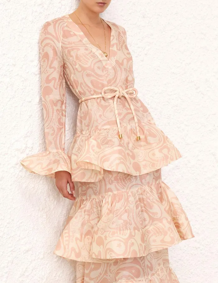 Women Dresses Zimmermann Matchmaker V Neck Gown Pinkcream Abstract Musical