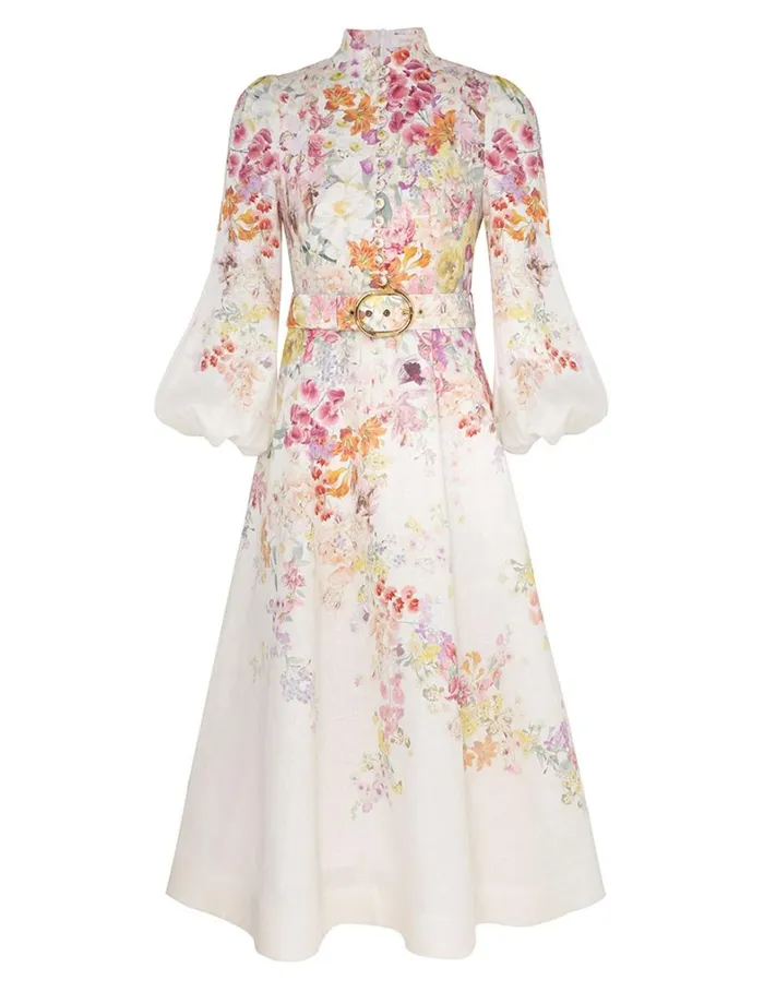 Women Dresses Zimmermann Natura Buttoned Midi Dress Kaleidoscope Garden