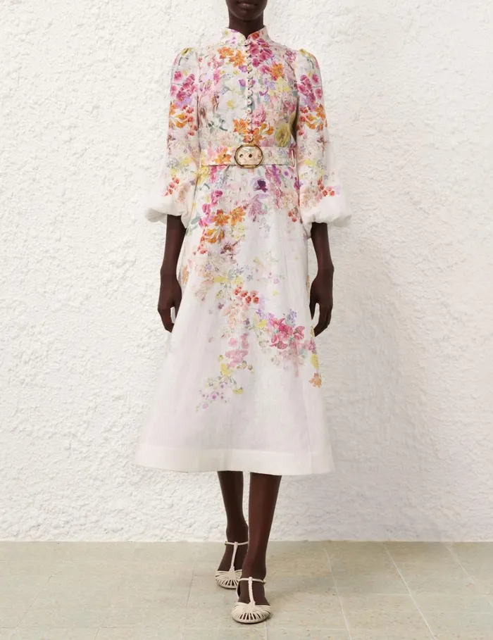 Women Dresses Zimmermann Natura Buttoned Midi Dress Kaleidoscope Garden