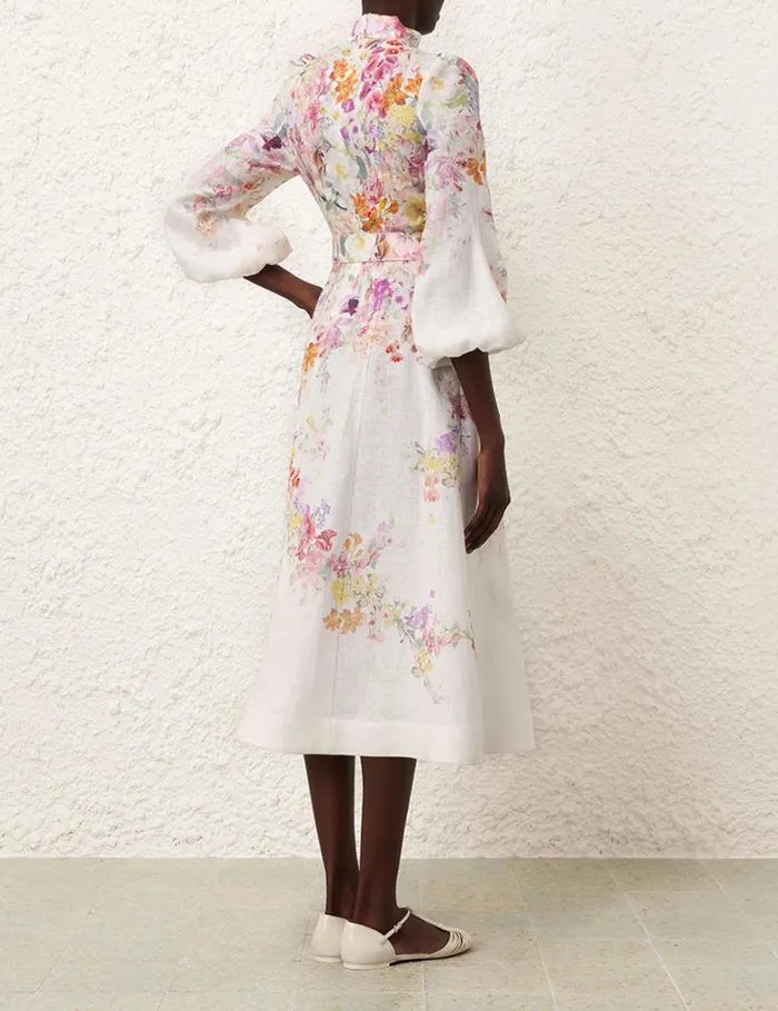 Women Dresses Zimmermann Natura Buttoned Midi Dress Kaleidoscope Garden