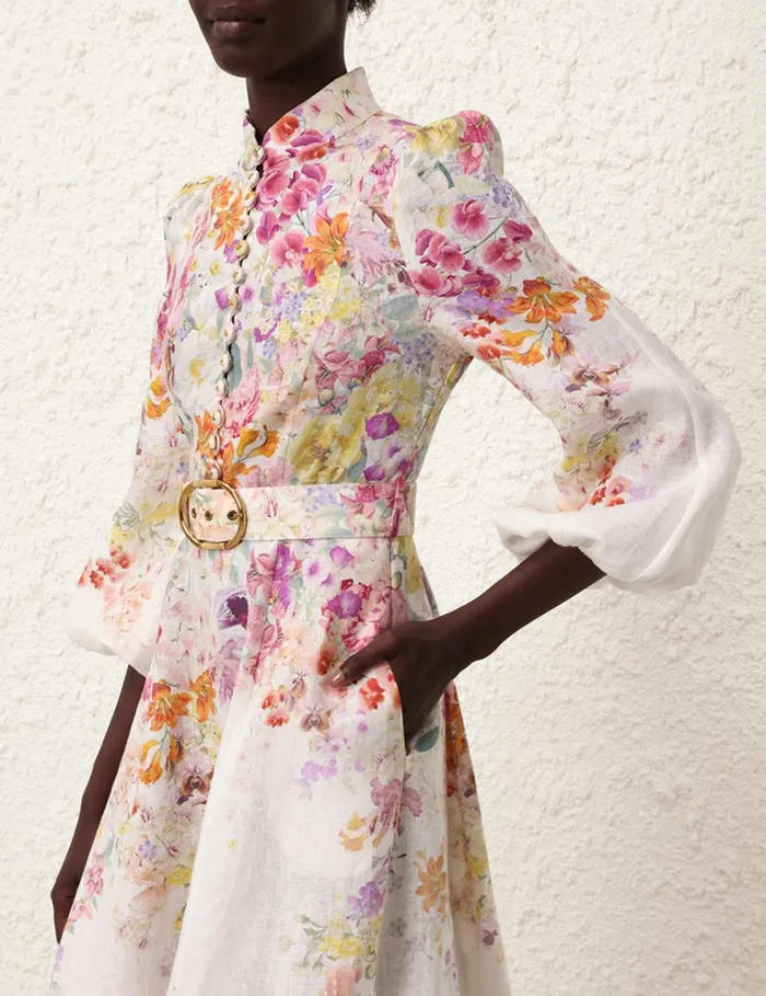 Women Dresses Zimmermann Natura Buttoned Midi Dress Kaleidoscope Garden
