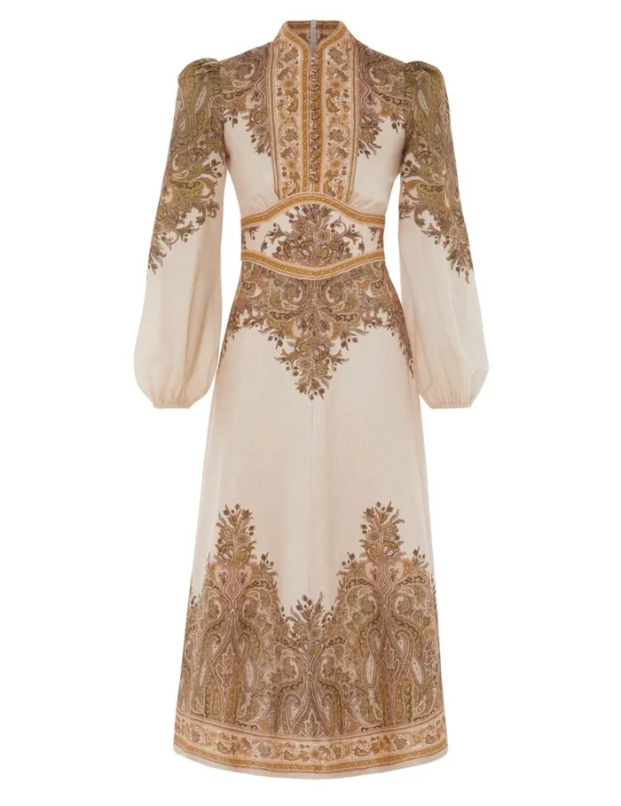 Women Dresses Zimmermann Natura Buttoned Midi Dress Khaki Paisley