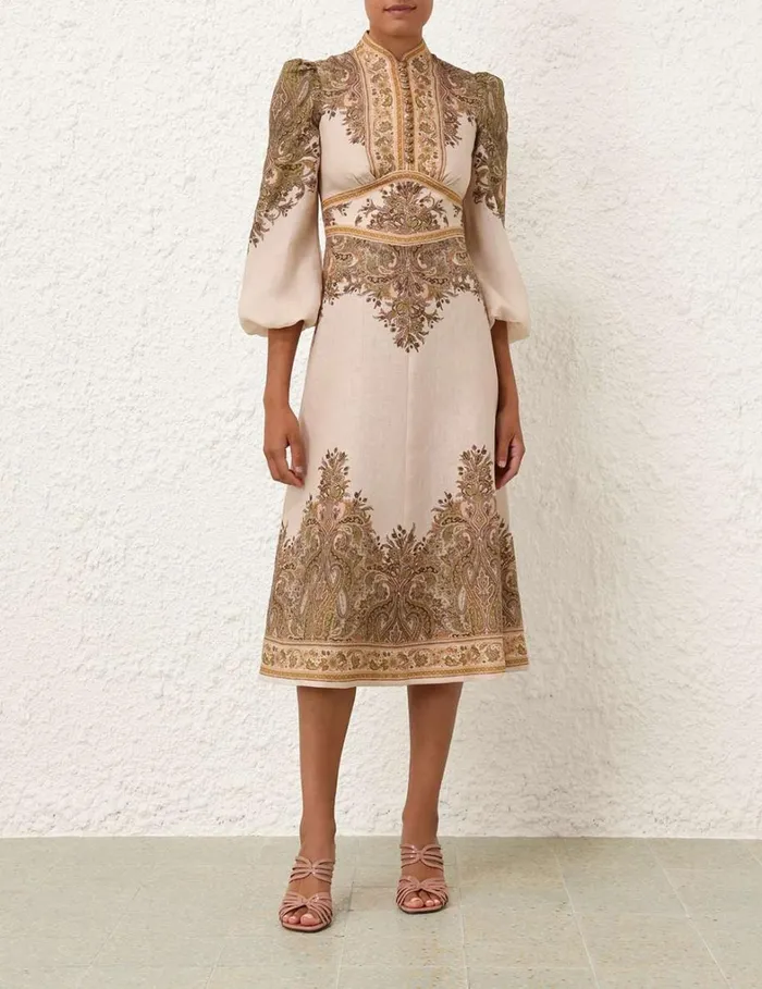Women Dresses Zimmermann Natura Buttoned Midi Dress Khaki Paisley