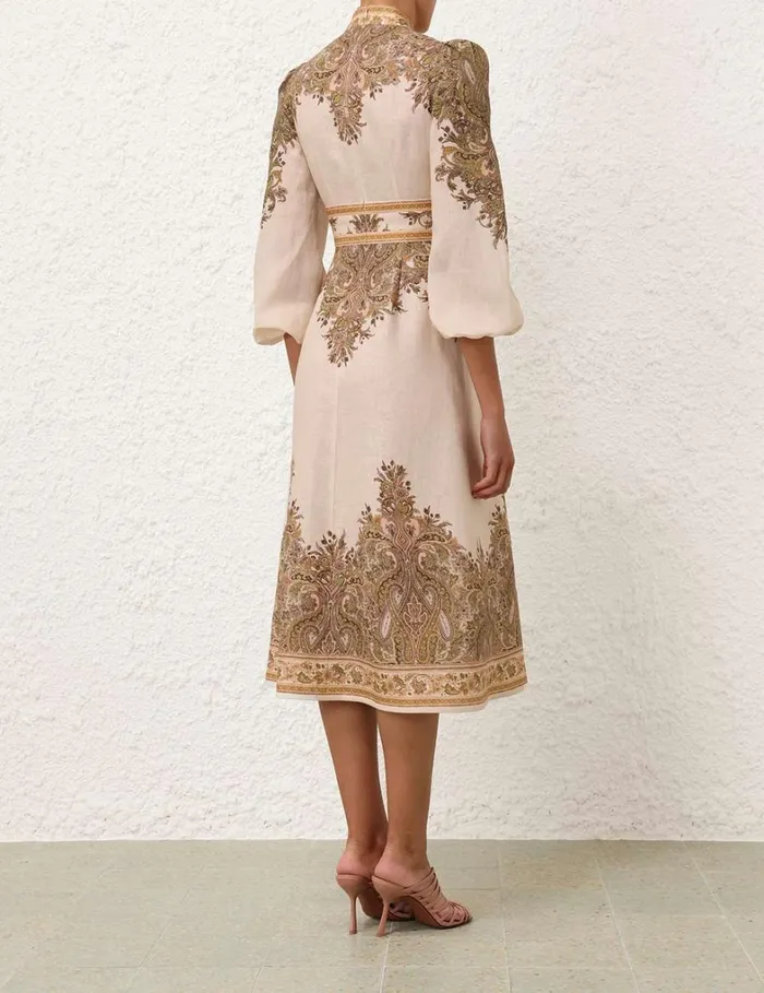 Women Dresses Zimmermann Natura Buttoned Midi Dress Khaki Paisley