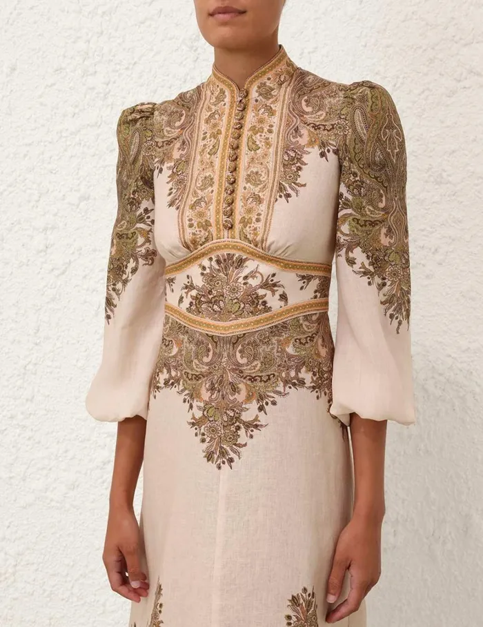 Women Dresses Zimmermann Natura Buttoned Midi Dress Khaki Paisley