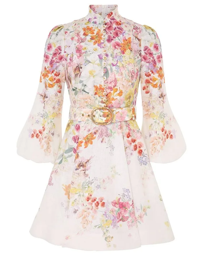 Women Dresses Zimmermann Natura Buttoned Mini Dress Kaleidoscope Garden
