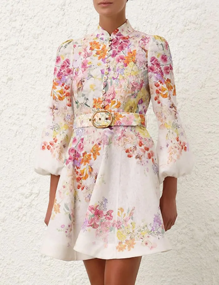 Women Dresses Zimmermann Natura Buttoned Mini Dress Kaleidoscope Garden