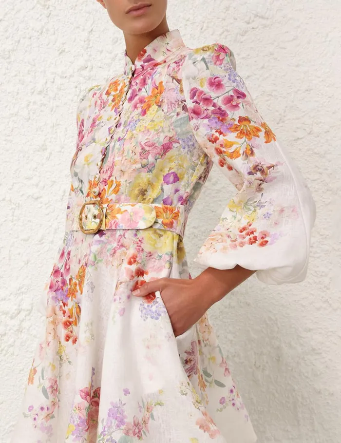 Women Dresses Zimmermann Natura Buttoned Mini Dress Kaleidoscope Garden