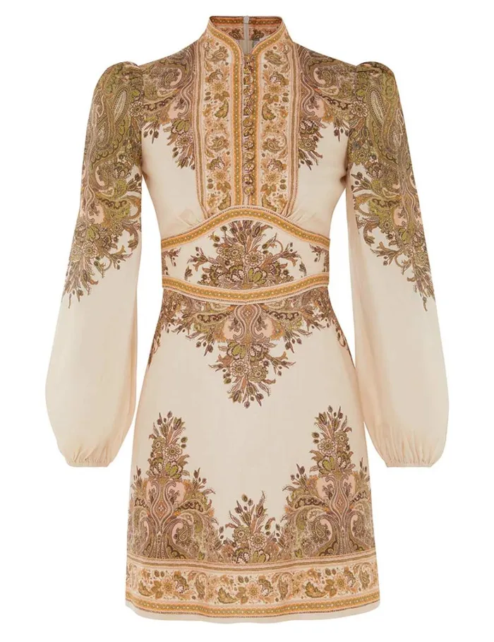 Women Dresses Zimmermann Natura Buttoned Mini Dress Khaki Paisley