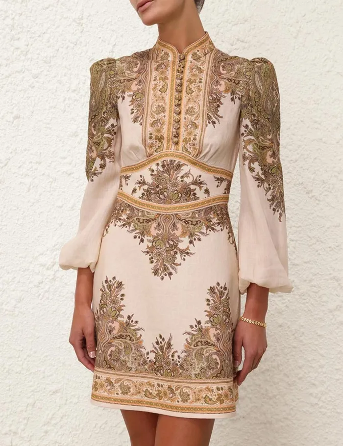 Women Dresses Zimmermann Natura Buttoned Mini Dress Khaki Paisley