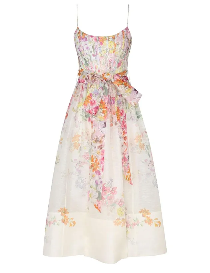 Women Dresses Zimmermann Natura Corset Midi Dress Kaleidoscope Garden