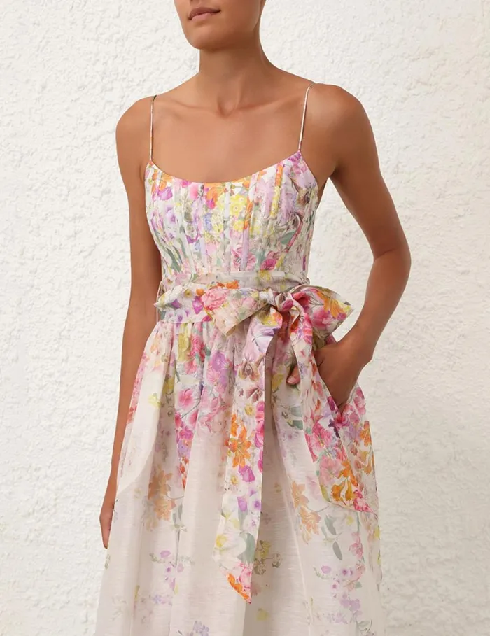 Women Dresses Zimmermann Natura Corset Midi Dress Kaleidoscope Garden