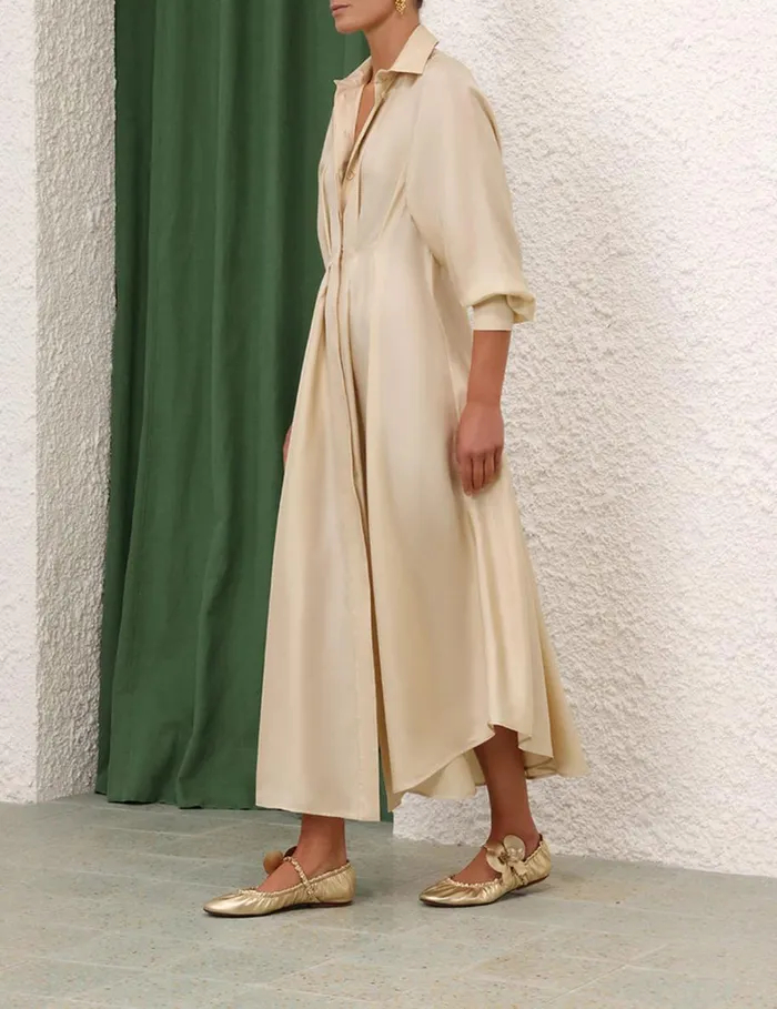 Women Dresses Zimmermann Natura Draped Shirt Dress Cream