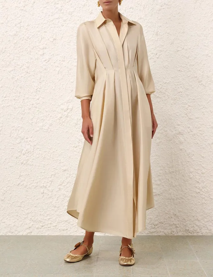 Women Dresses Zimmermann Natura Draped Shirt Dress Cream