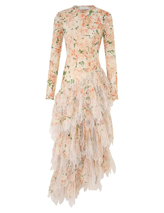 Women Dresses Zimmermann Natura Feather Midi Dress Coral Azalea