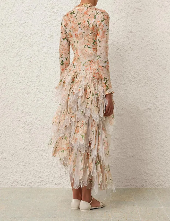Women Dresses Zimmermann Natura Feather Midi Dress Coral Azalea