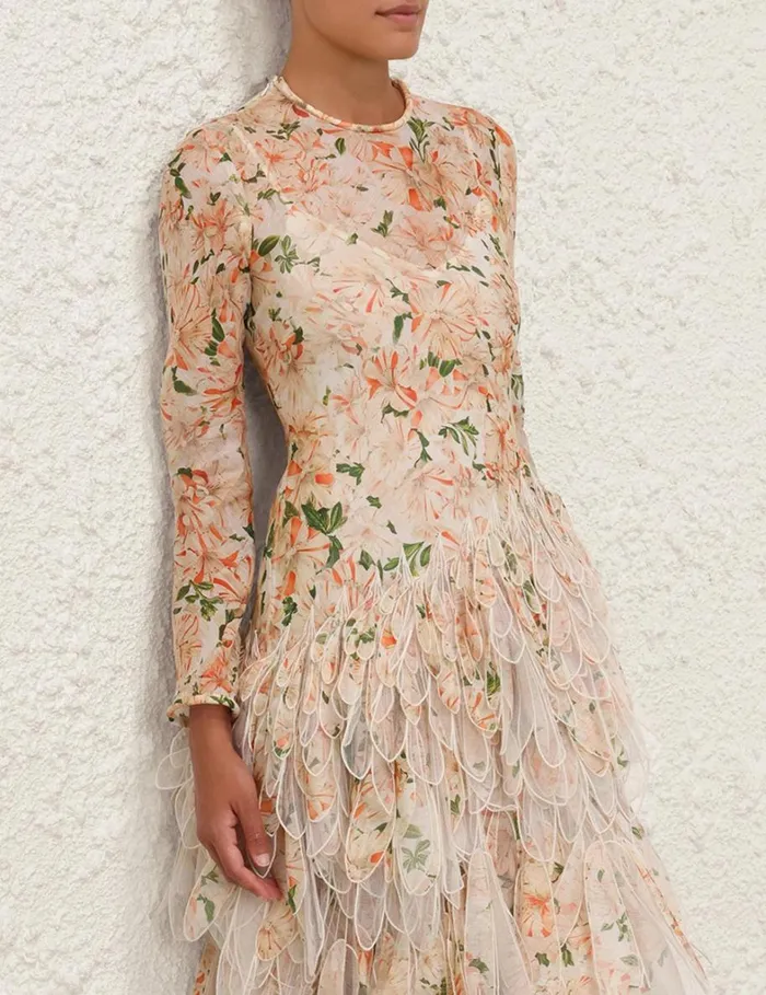 Women Dresses Zimmermann Natura Feather Midi Dress Coral Azalea