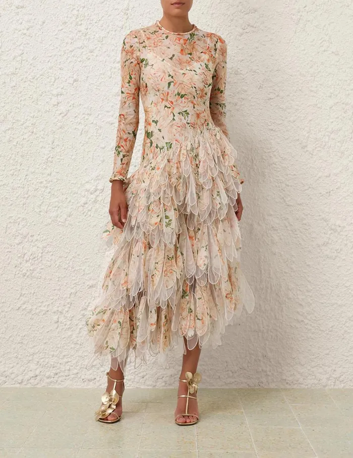 Women Dresses Zimmermann Natura Feather Midi Dress Coral Azalea