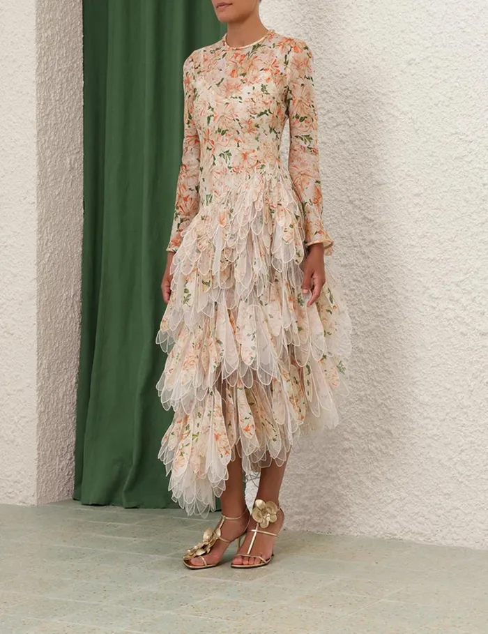Women Dresses Zimmermann Natura Feather Midi Dress Coral Azalea
