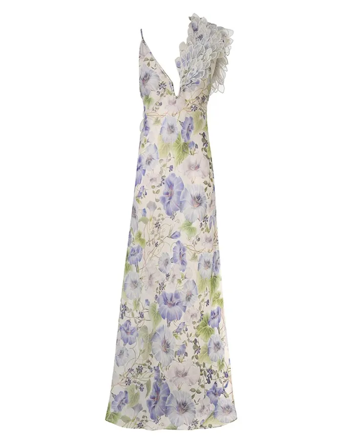 Women Dresses Zimmermann Natura Feather Slip Gown Blue Floral