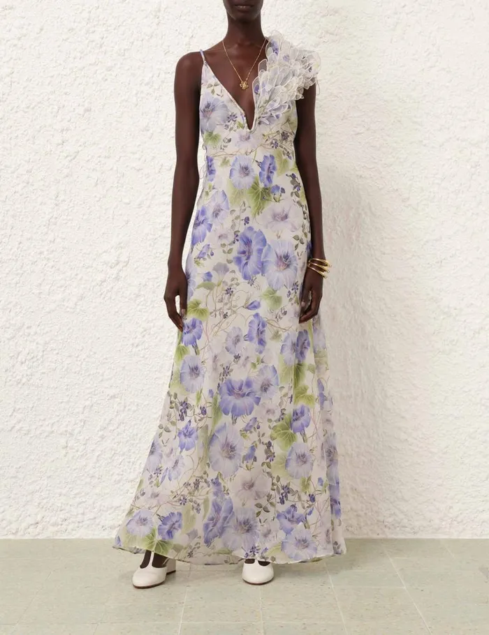Women Dresses Zimmermann Natura Feather Slip Gown Blue Floral
