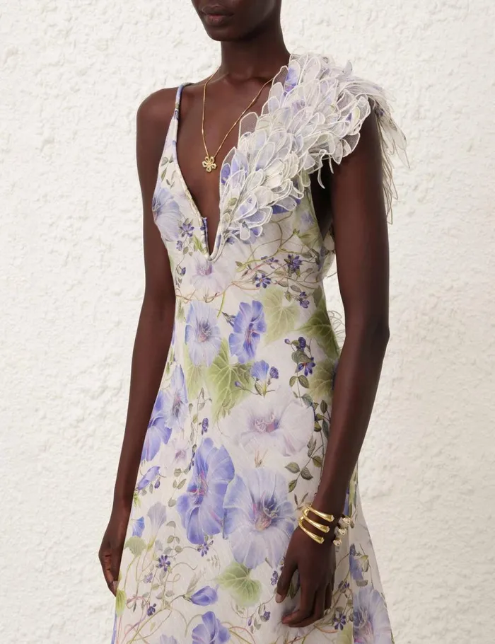 Women Dresses Zimmermann Natura Feather Slip Gown Blue Floral