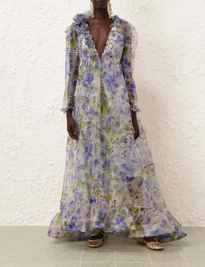 Women Dresses Zimmermann Natura Flower Midi Dress Blue Floral