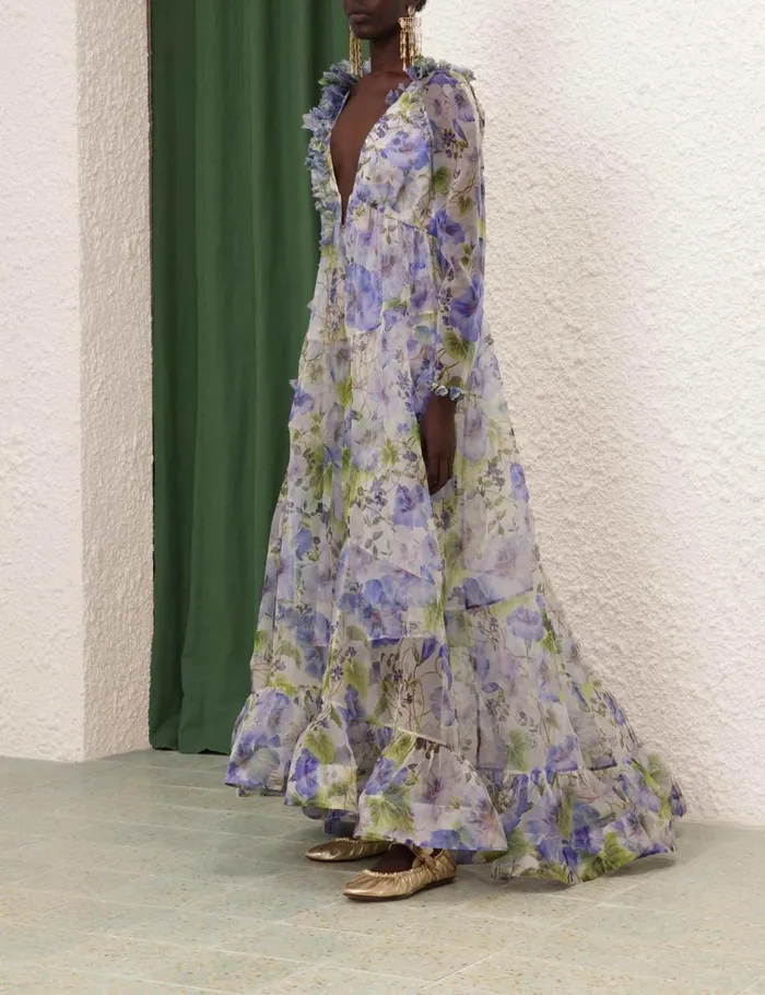 Women Dresses Zimmermann Natura Flower Midi Dress Blue Floral