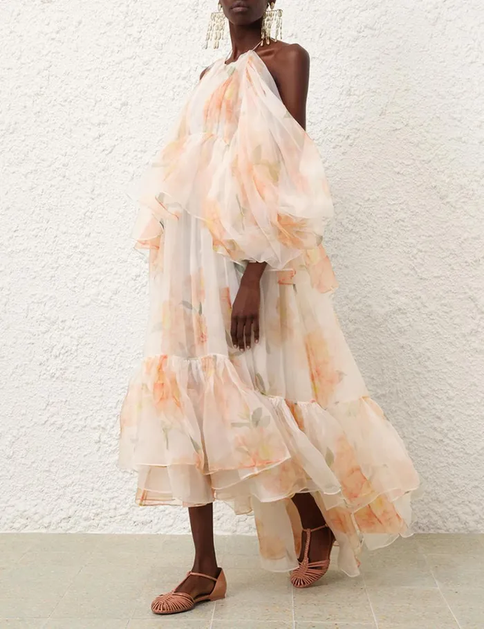 Women Dresses Zimmermann Natura Gathered Midi Dress Ivory Camellia