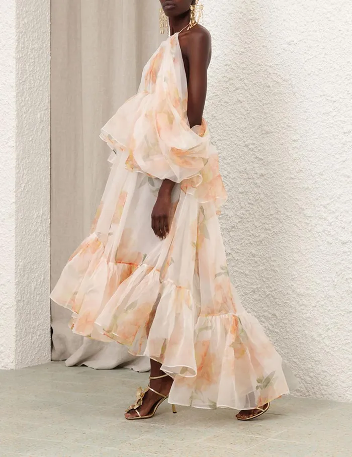 Women Dresses Zimmermann Natura Gathered Midi Dress Ivory Camellia