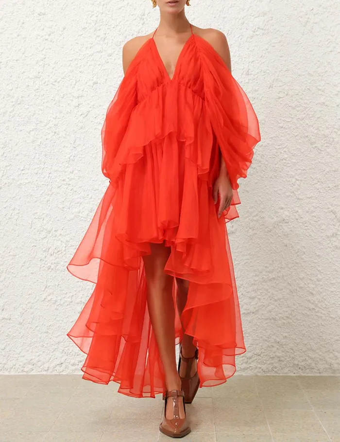 Women Dresses Zimmermann Natura Gathered Mini Tomato