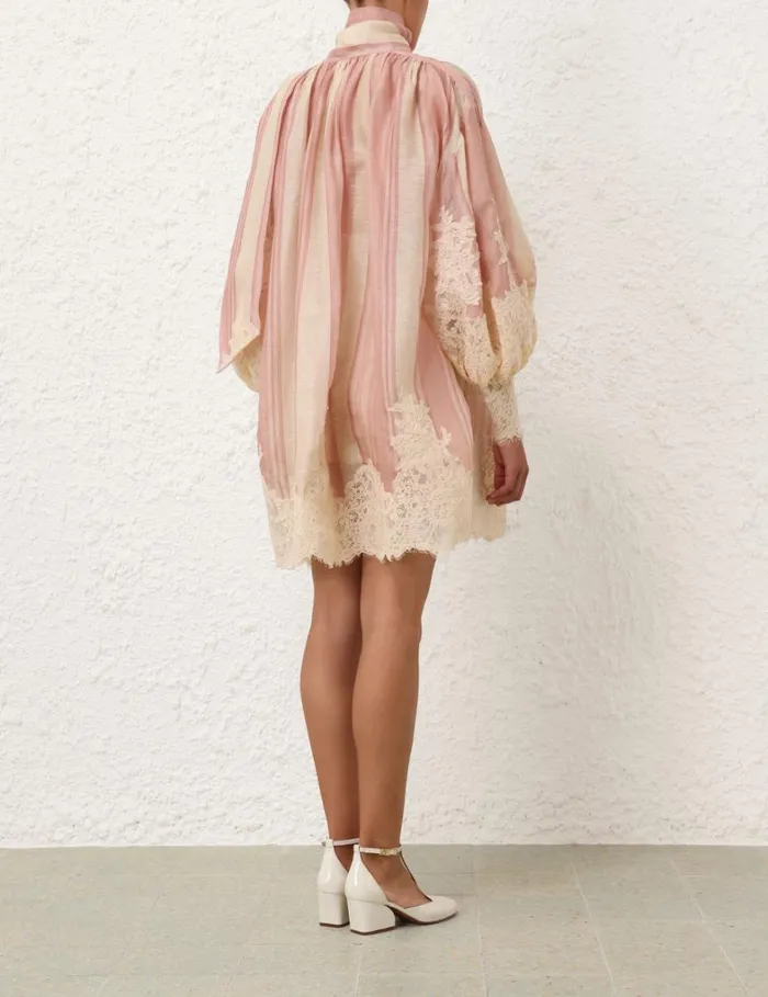 Women Dresses Zimmermann Natura Lace Edge Tie Mini Pinkcream Stripe