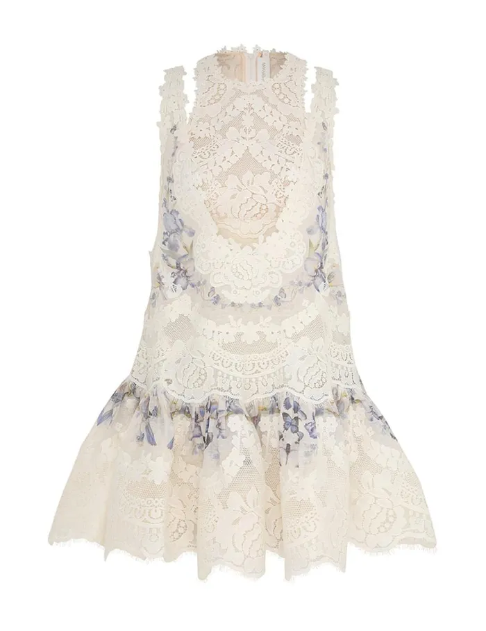 Women Dresses Zimmermann Natura Lace Patch Mini Iris Mixed Print