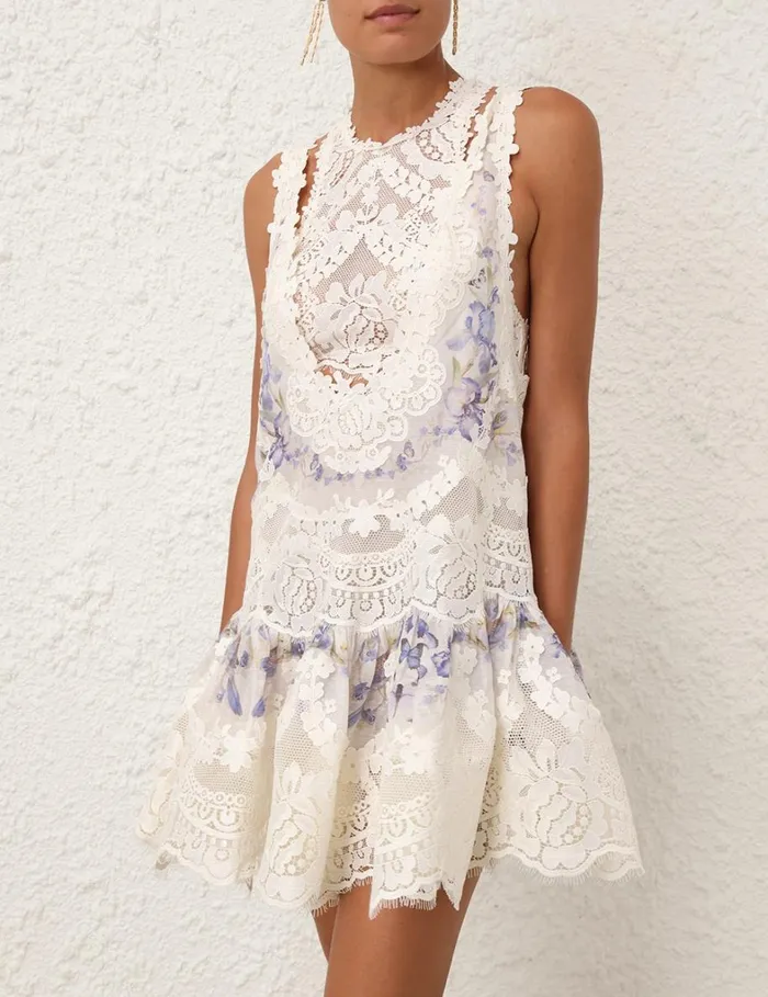 Women Dresses Zimmermann Natura Lace Patch Mini Iris Mixed Print