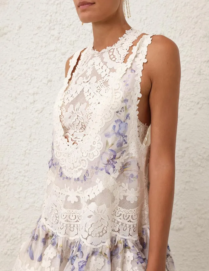 Women Dresses Zimmermann Natura Lace Patch Mini Iris Mixed Print
