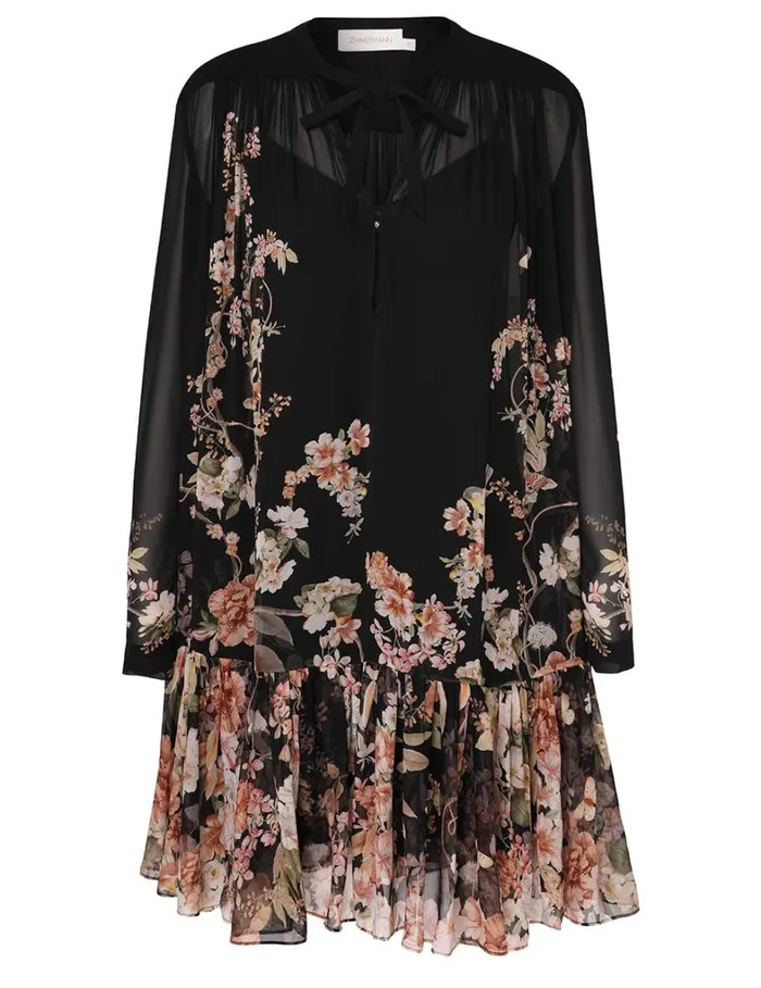 Women Dresses Zimmermann Natura Lantern Mini Dress Coral Garden Black