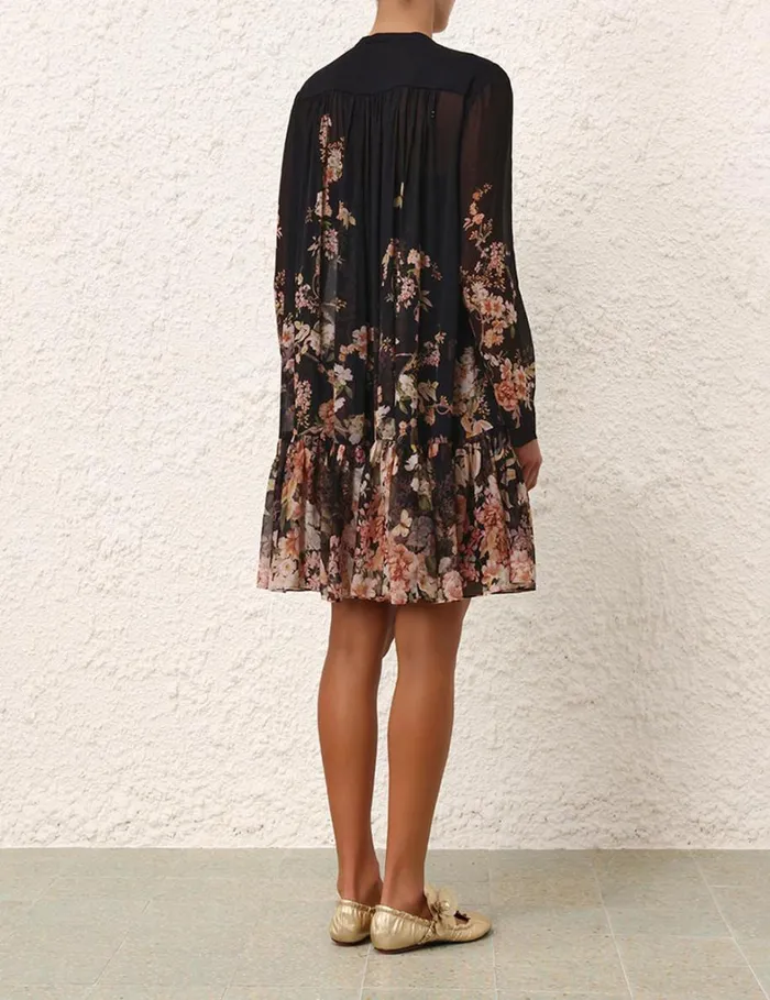 Women Dresses Zimmermann Natura Lantern Mini Dress Coral Garden Black