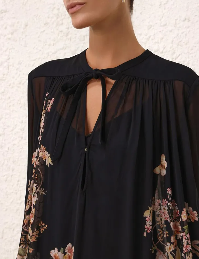 Women Dresses Zimmermann Natura Lantern Mini Dress Coral Garden Black