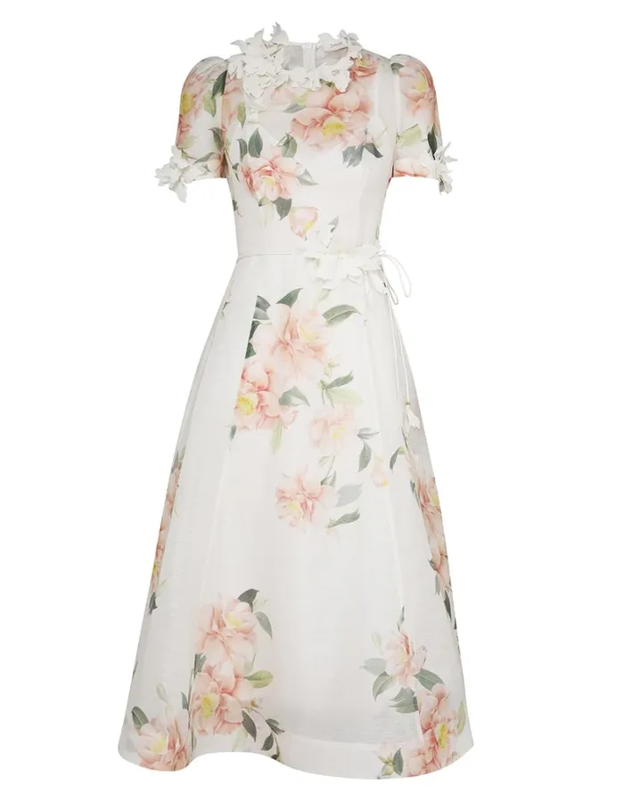 Women Dresses Zimmermann Natura Liftoff Flower Midi Ivory Camellia