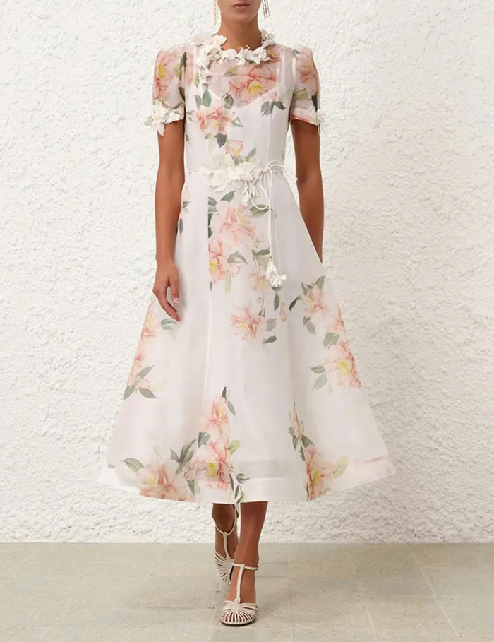 Women Dresses Zimmermann Natura Liftoff Flower Midi Ivory Camellia