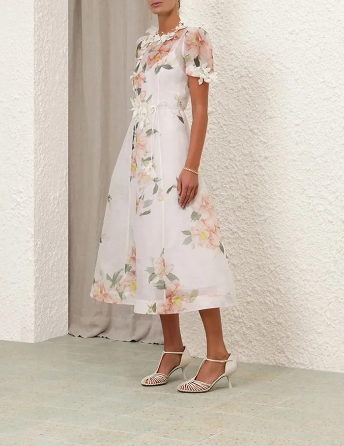Women Dresses Zimmermann Natura Liftoff Flower Midi Ivory Camellia
