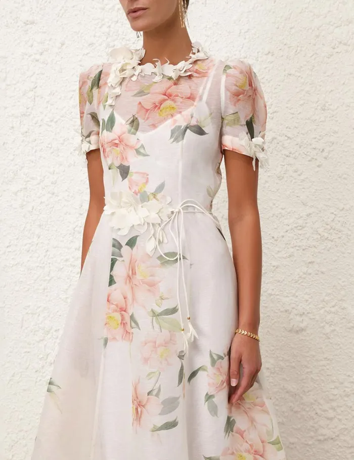 Women Dresses Zimmermann Natura Liftoff Flower Midi Ivory Camellia