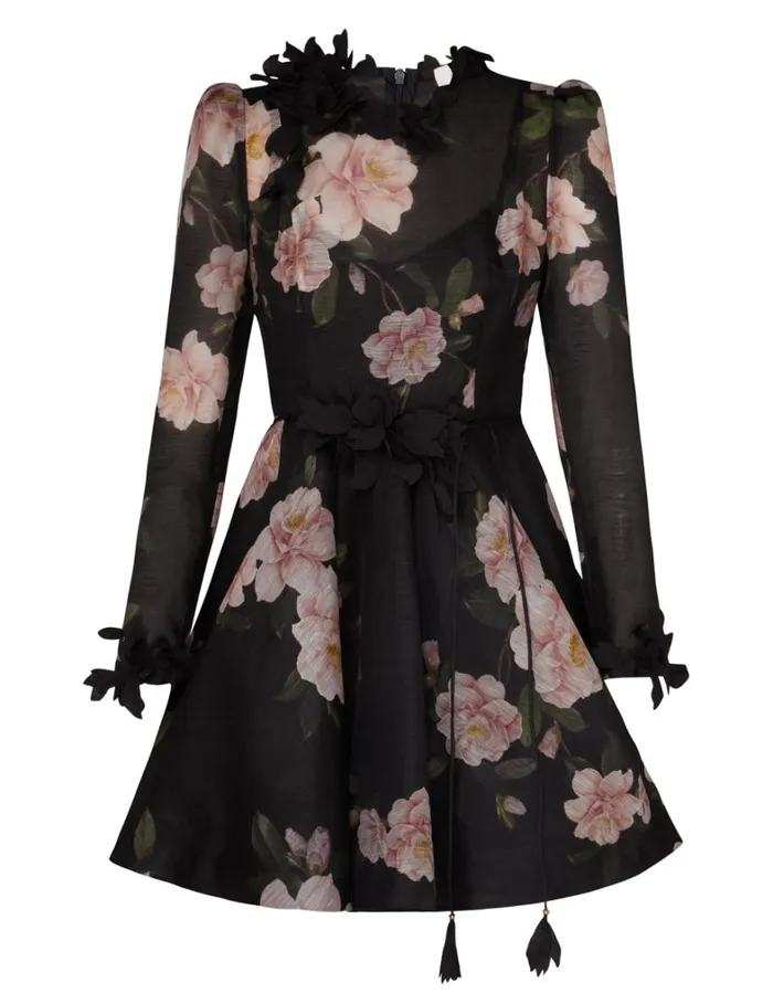 Women Dresses Zimmermann Natura Liftoff Mini Dress Black Camellia