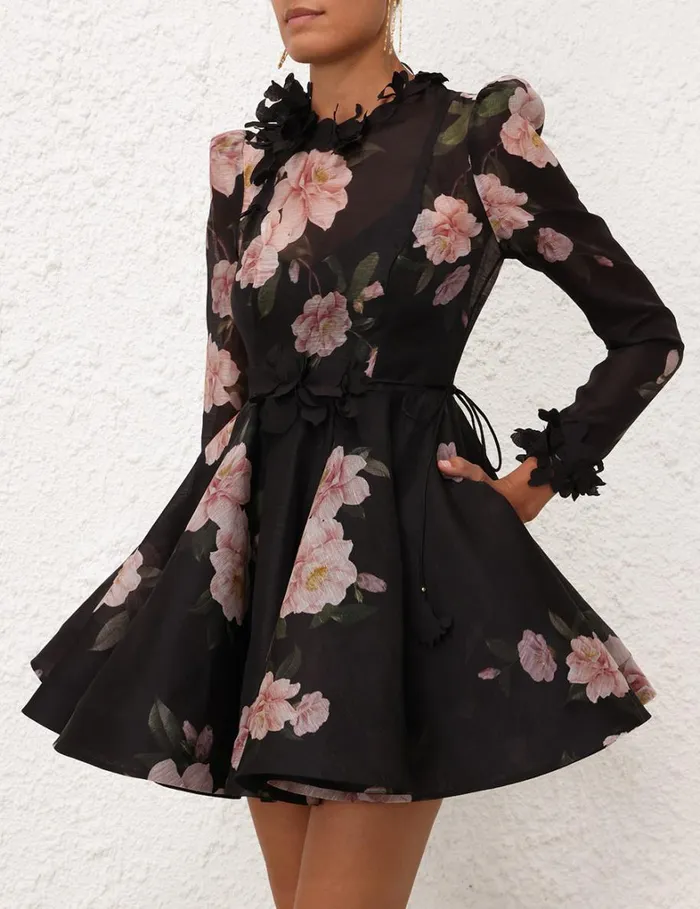 Women Dresses Zimmermann Natura Liftoff Mini Dress Black Camellia