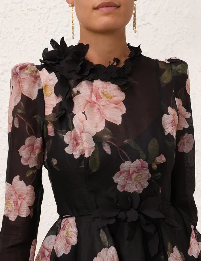 Women Dresses Zimmermann Natura Liftoff Mini Dress Black Camellia