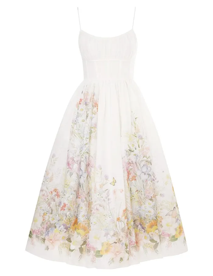 Women Dresses Zimmermann Natura Ruched Midi Dress Ivory Wild Flowers