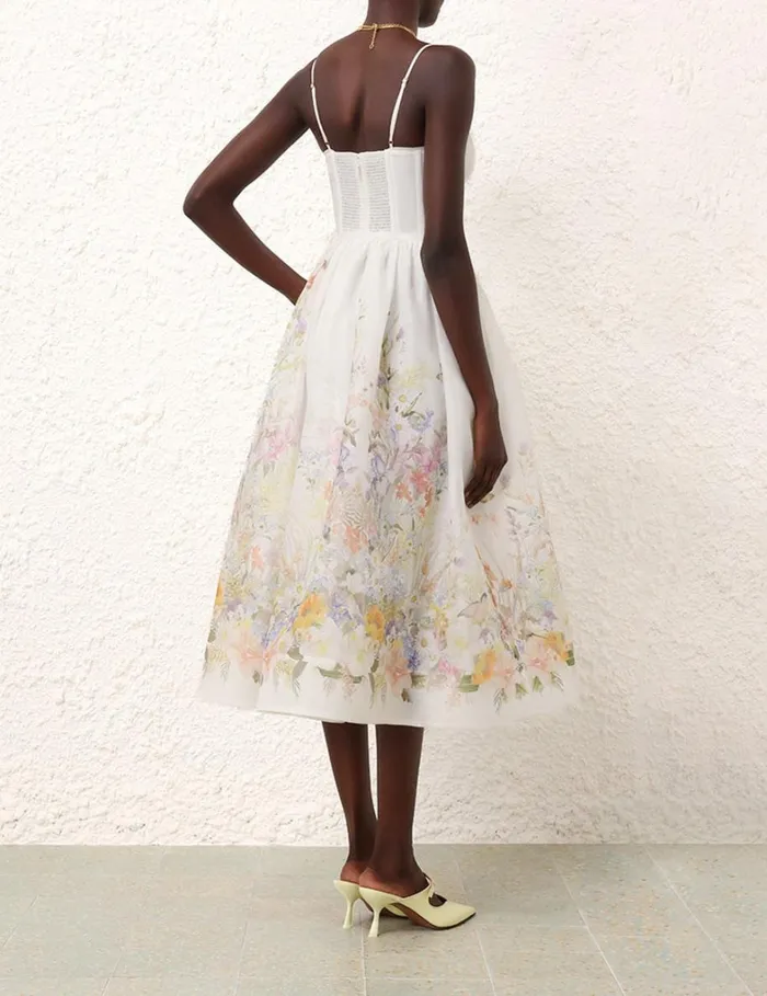 Women Dresses Zimmermann Natura Ruched Midi Dress Ivory Wild Flowers